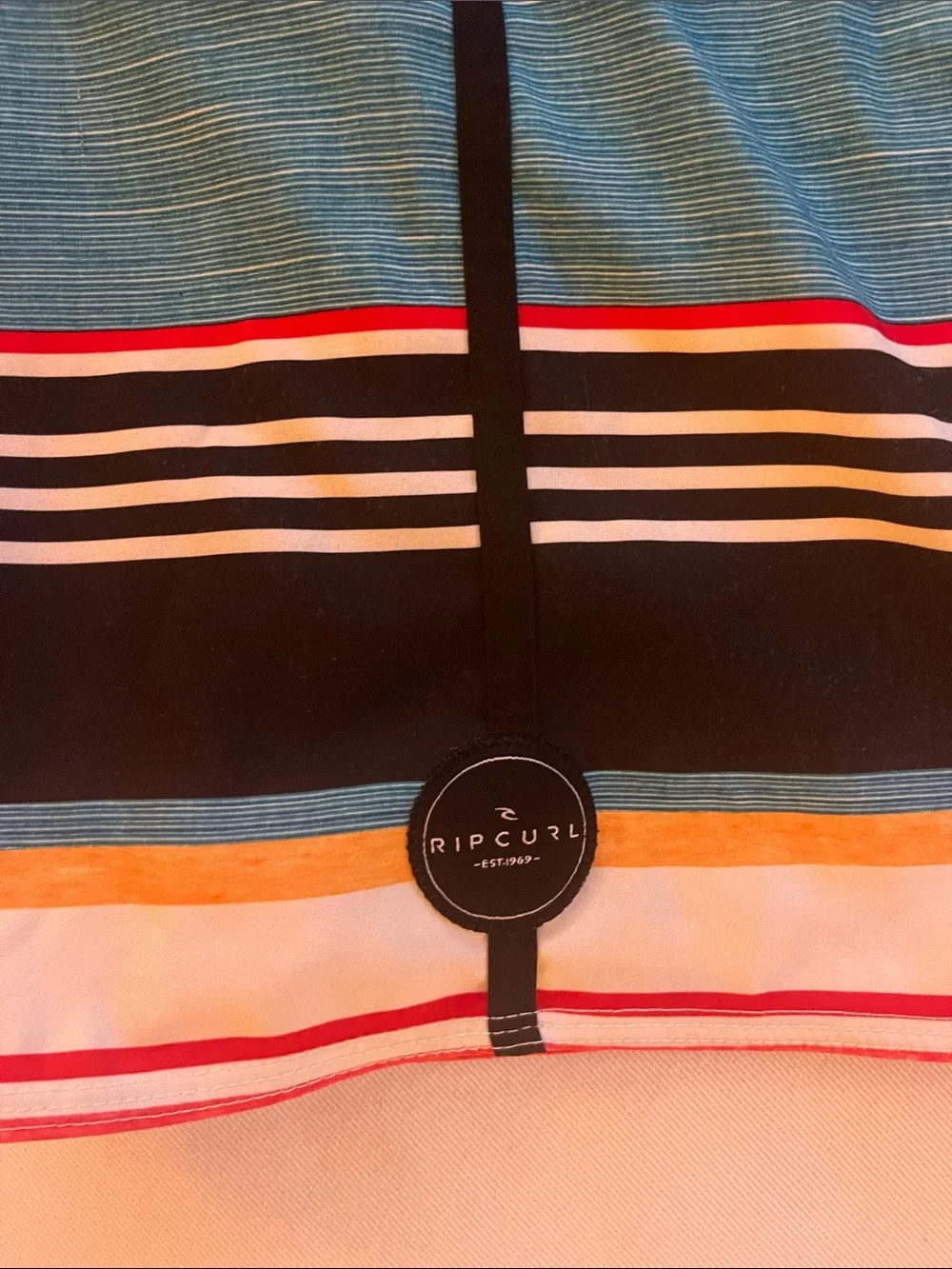 Rip Curl Boys Size 25 Blue Striped Boardshorts with Orange and Red Accents